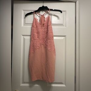 Mauve Pink Lace Halter Dress